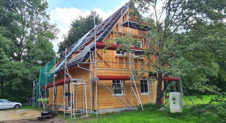 Blockhaus Baustelle von Fullwood im Spreewald, Oktober 2023